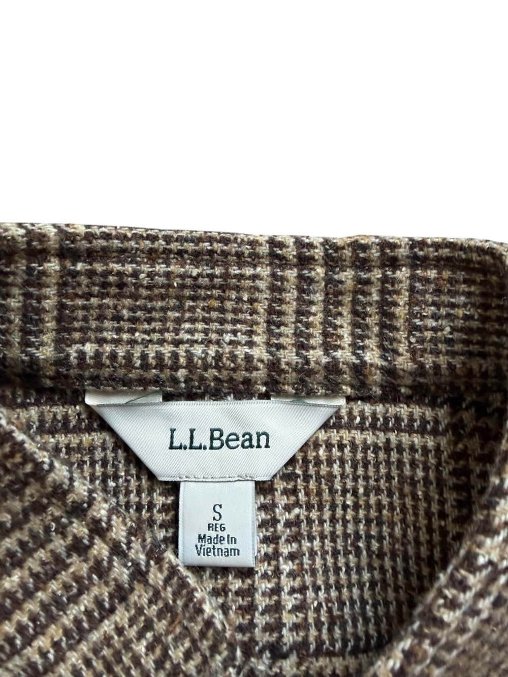 L.L. Bean Womens Wool Blend Plaid Tweed Blazer Jacket Small Brown Elbow Patch - Picture 2 of 9
